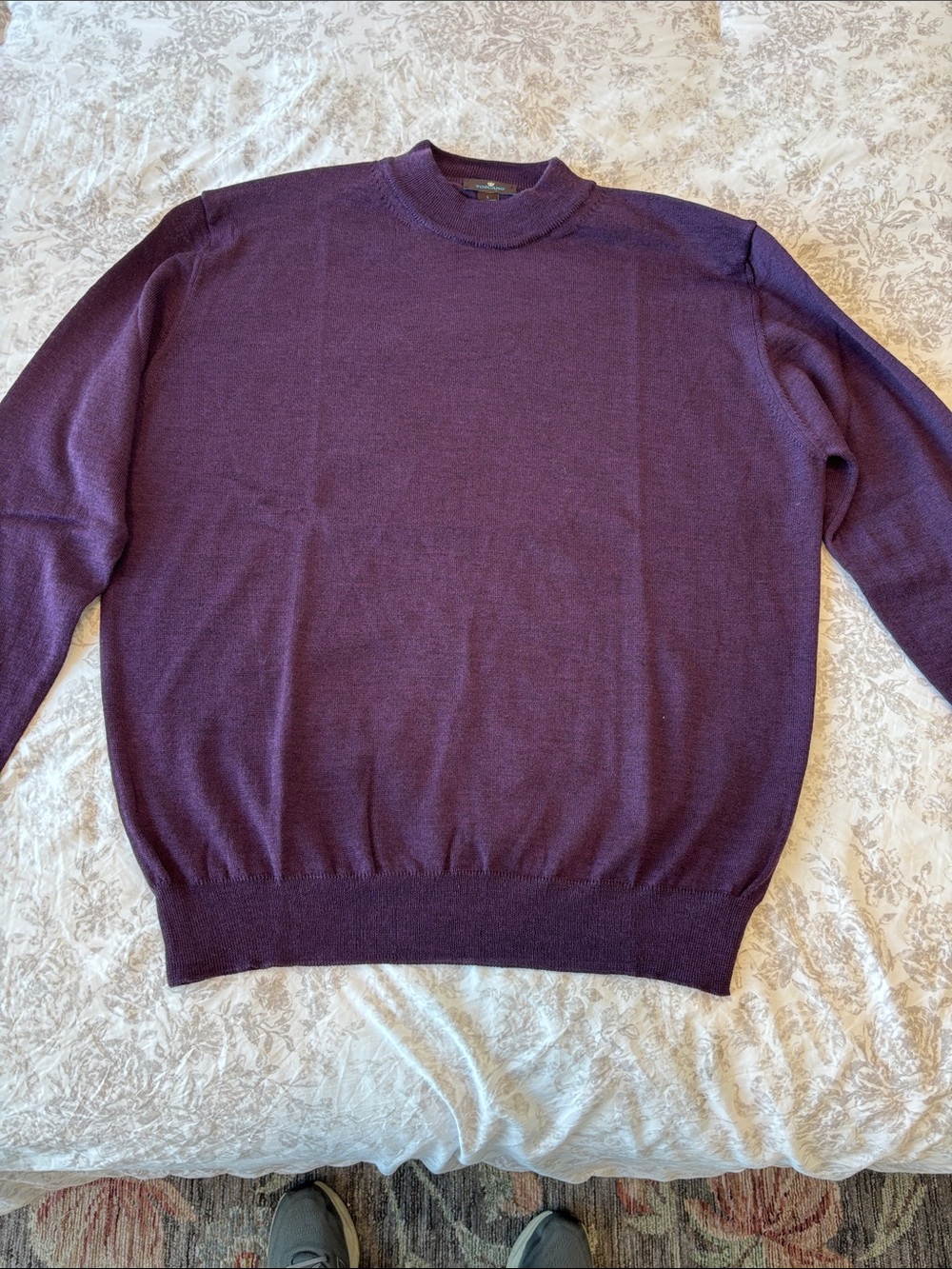 Men's Toscano 100% Merino Wool Crewneck Sweater in Deep Plum Size Large